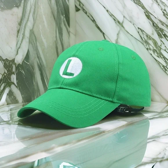 New Green L Luigi Dad Baseball Cap Hat Mario Bros Mangione Adjustable - Picture 2 of 4